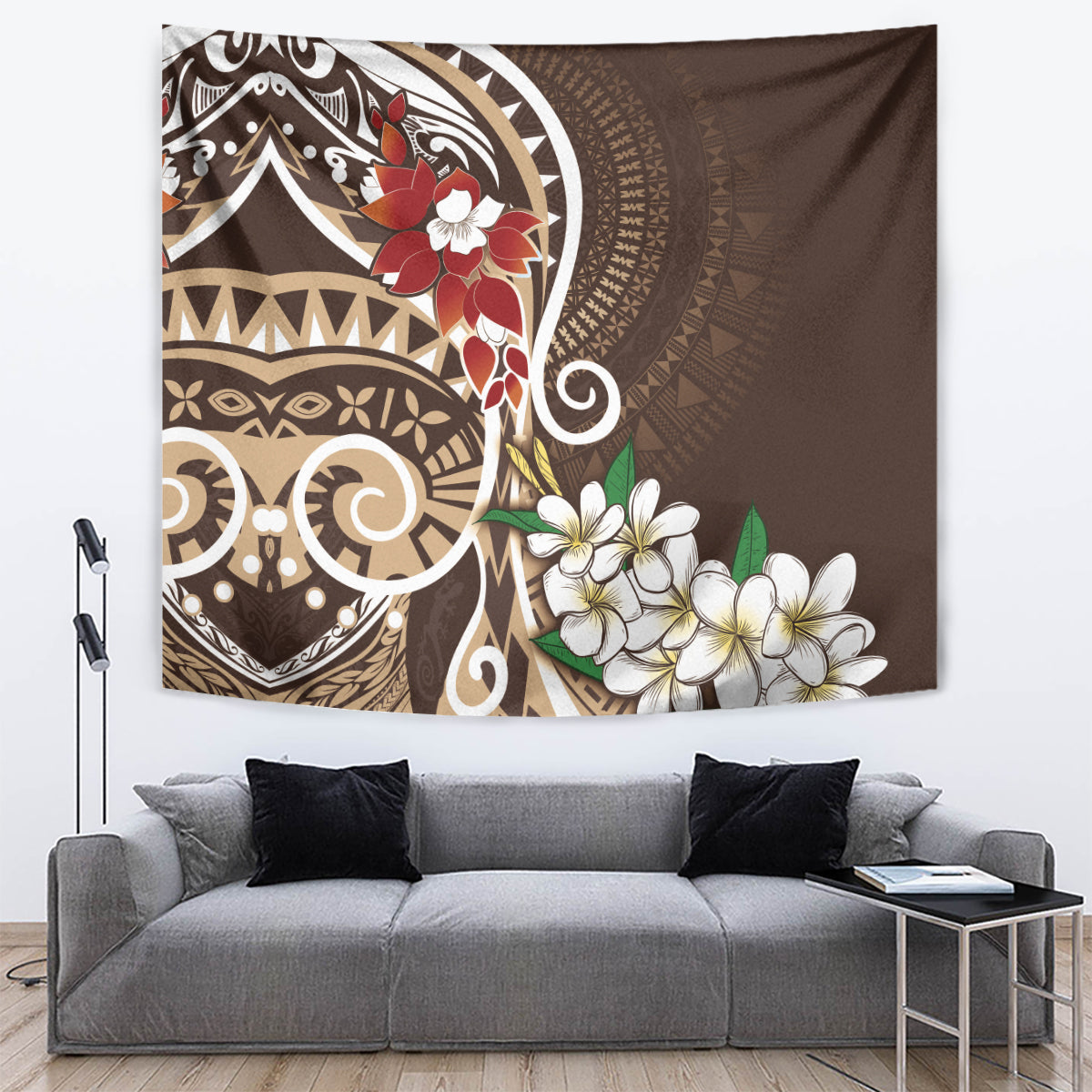 Bula Fiji Tagimaucia Mix Plumeria Masi Tapa Tapestry Brown LT7 Brown - Polynesian Pride