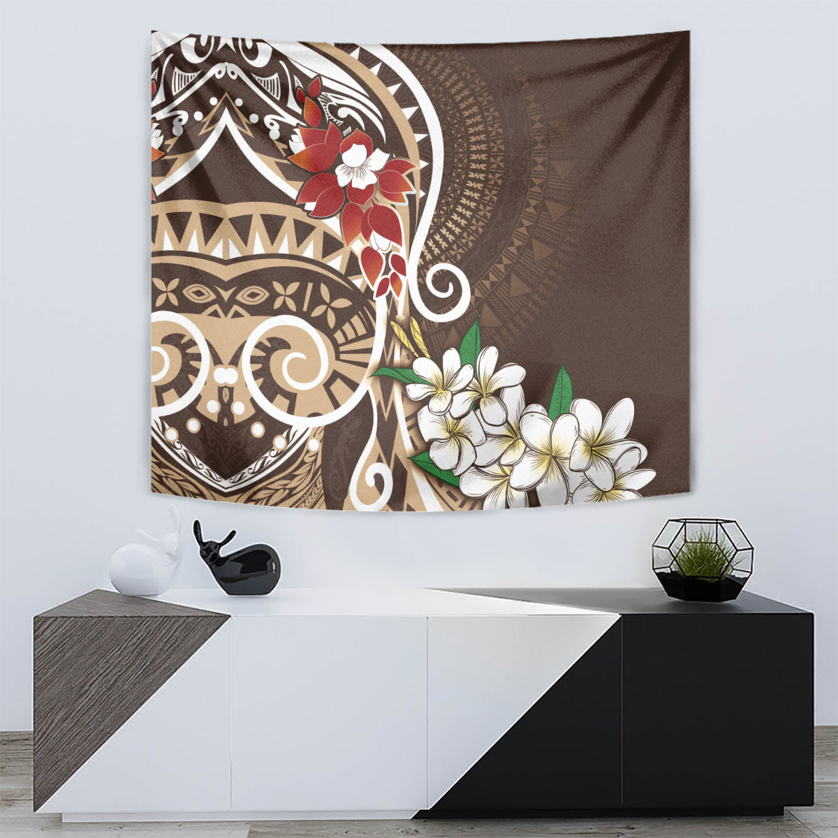 Bula Fiji Tagimaucia Mix Plumeria Masi Tapa Tapestry Brown LT7 - Polynesian Pride