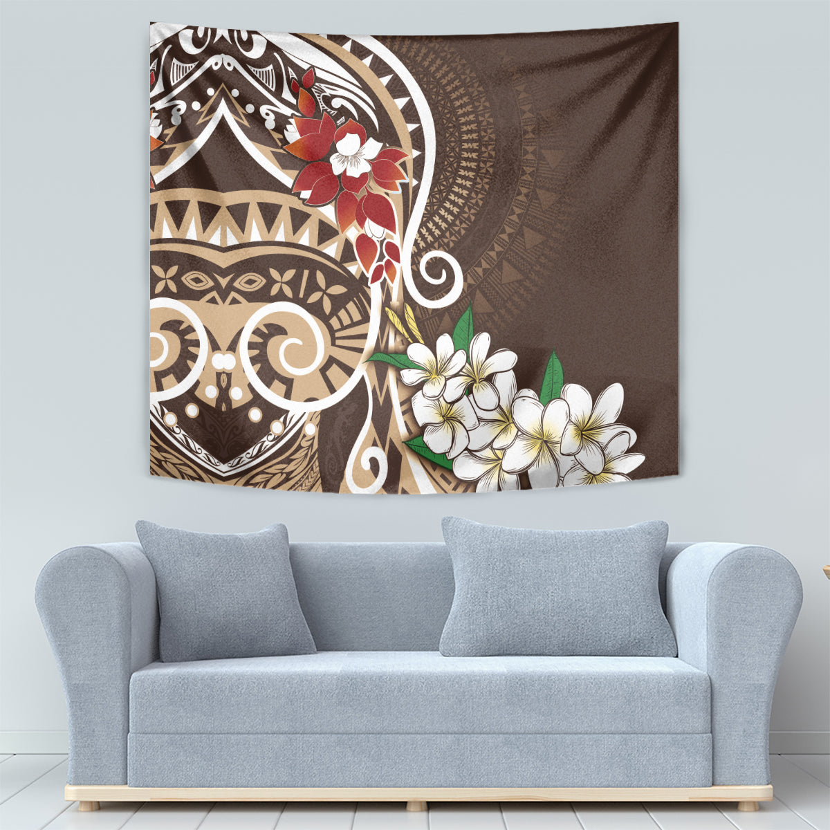 Bula Fiji Tagimaucia Mix Plumeria Masi Tapa Tapestry Brown LT7 - Polynesian Pride