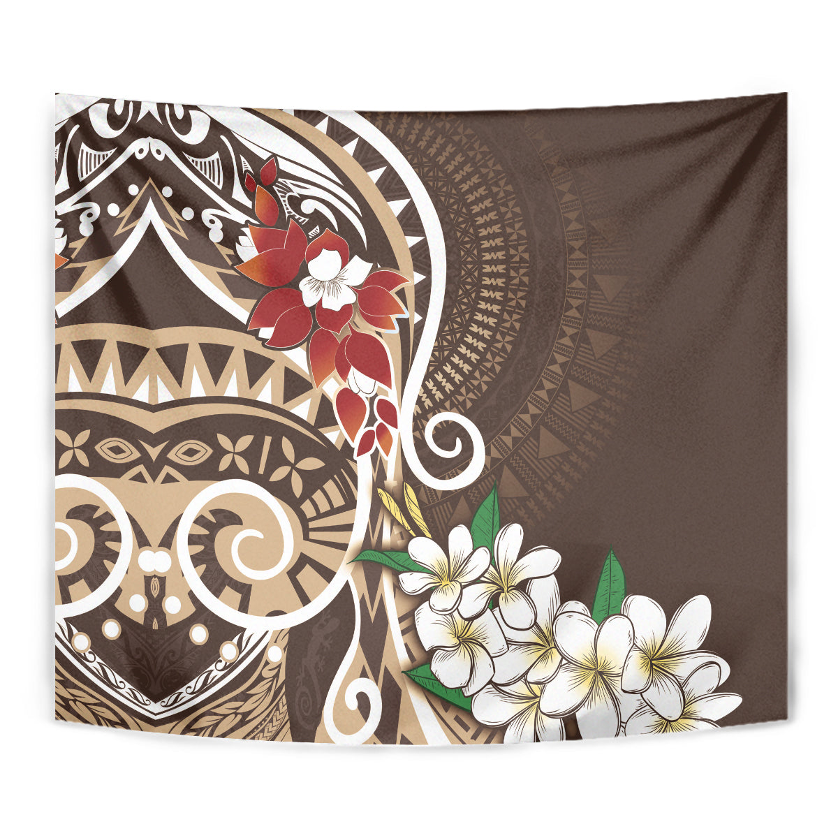 Bula Fiji Tagimaucia Mix Plumeria Masi Tapa Tapestry Brown LT7 - Polynesian Pride