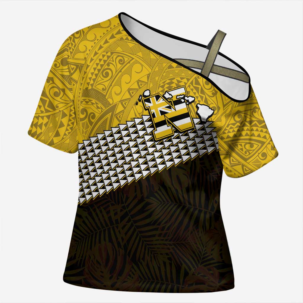 Hawaii Nanakuli High Alumni Custom Cross Shoulder Shirt Kanaka Arrows Tropical Vibes LT7 Female Yellow Black - Polynesian Pride