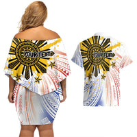 Philippines Independence Day Couples Matching Off Shoulder Short Dress and Hawaiian Shirt Eagle Mix Filipino Flag Tribal Style LT7 - Polynesian Pride