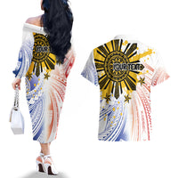 Philippines Independence Day Couples Matching Off The Shoulder Long Sleeve Dress and Hawaiian Shirt Eagle Mix Filipino Flag Tribal Style LT7 - Polynesian Pride