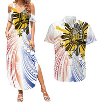 Philippines Independence Day Couples Matching Summer Maxi Dress and Hawaiian Shirt Eagle Mix Filipino Flag Tribal Style LT7 White - Polynesian Pride