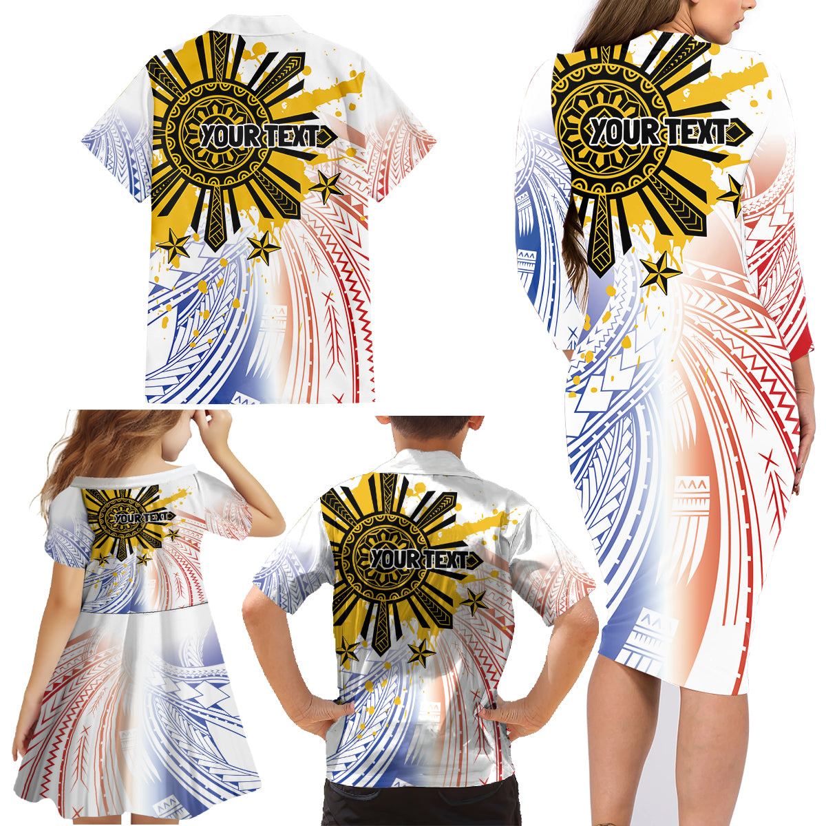 Philippines Independence Day Family Matching Long Sleeve Bodycon Dress and Hawaiian Shirt Eagle Mix Filipino Flag Tribal Style LT7 - Polynesian Pride