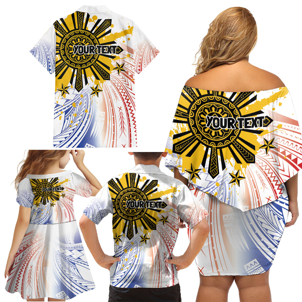 Philippines Independence Day Family Matching Off Shoulder Short Dress and Hawaiian Shirt Eagle Mix Filipino Flag Tribal Style LT7 - Polynesian Pride
