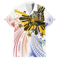 Philippines Independence Day Family Matching Off Shoulder Short Dress and Hawaiian Shirt Eagle Mix Filipino Flag Tribal Style LT7 Dad's Shirt - Short Sleeve White - Polynesian Pride
