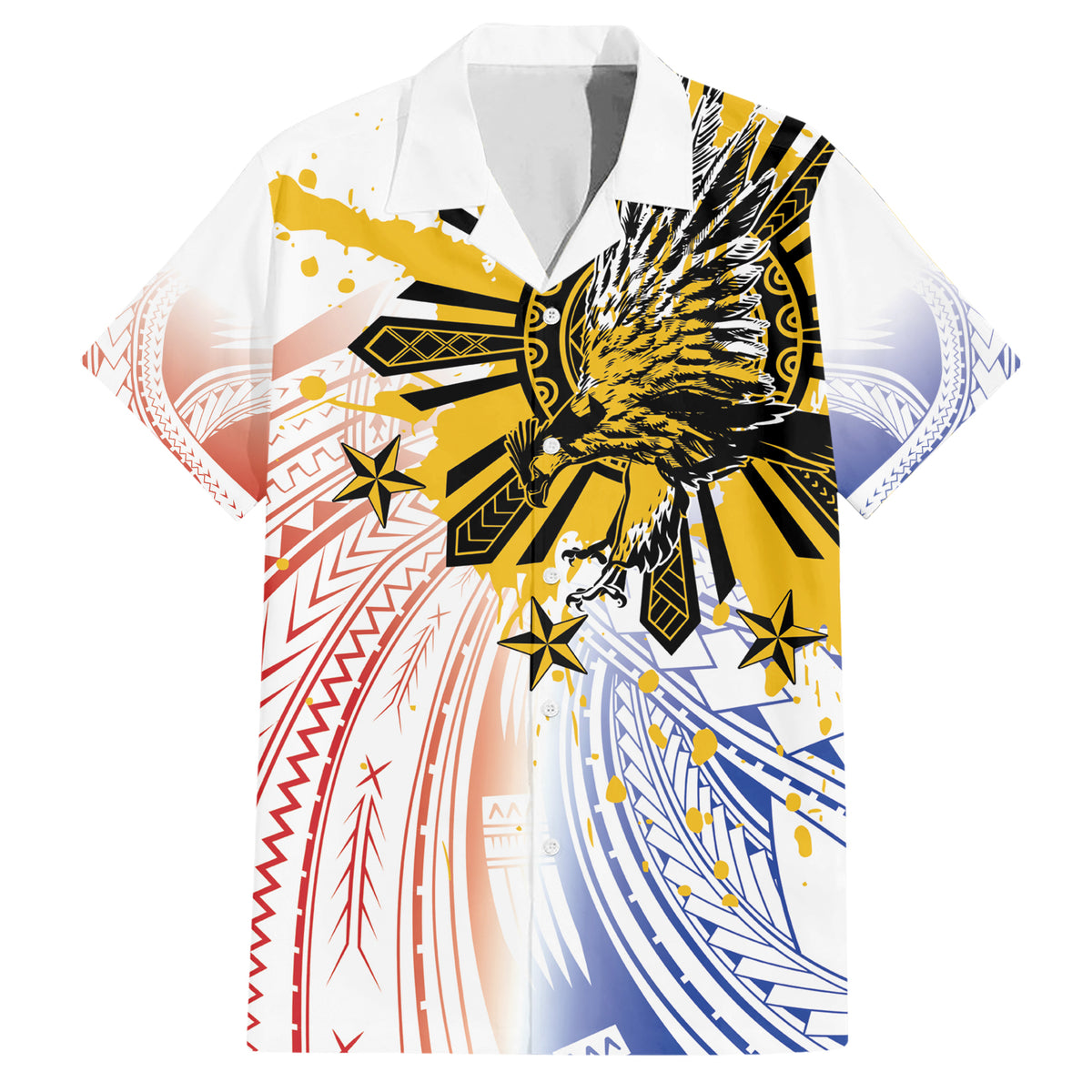 Philippines Independence Day Family Matching Short Sleeve Bodycon Dress and Hawaiian Shirt Eagle Mix Filipino Flag Tribal Style LT7 Dad's Shirt - Short Sleeve White - Polynesian Pride
