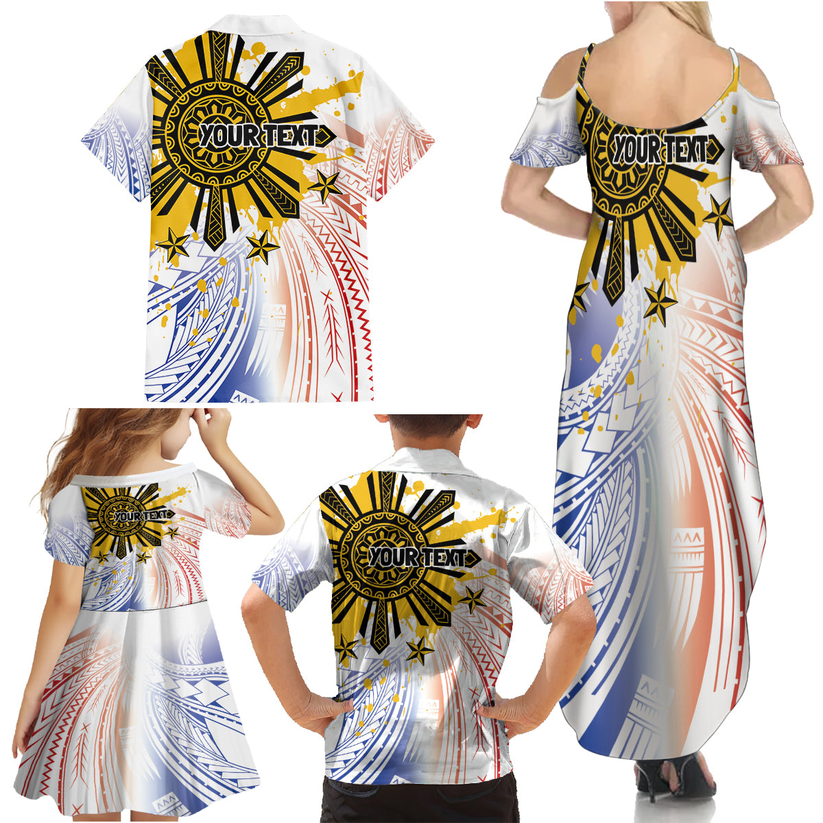 Philippines Independence Day Family Matching Summer Maxi Dress and Hawaiian Shirt Eagle Mix Filipino Flag Tribal Style LT7 - Polynesian Pride