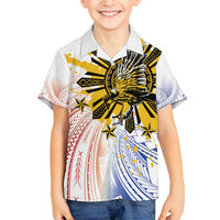 Philippines Independence Day Family Matching Tank Maxi Dress and Hawaiian Shirt Eagle Mix Filipino Flag Tribal Style LT7 Son's Shirt White - Polynesian Pride