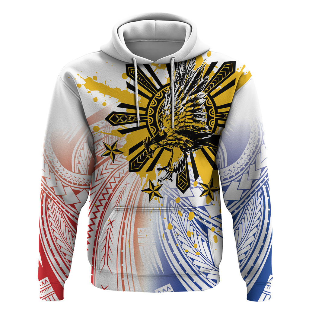 Philippines Independence Day Hoodie Eagle Mix Filipino Flag Tribal Style LT7 Pullover Hoodie White - Polynesian Pride