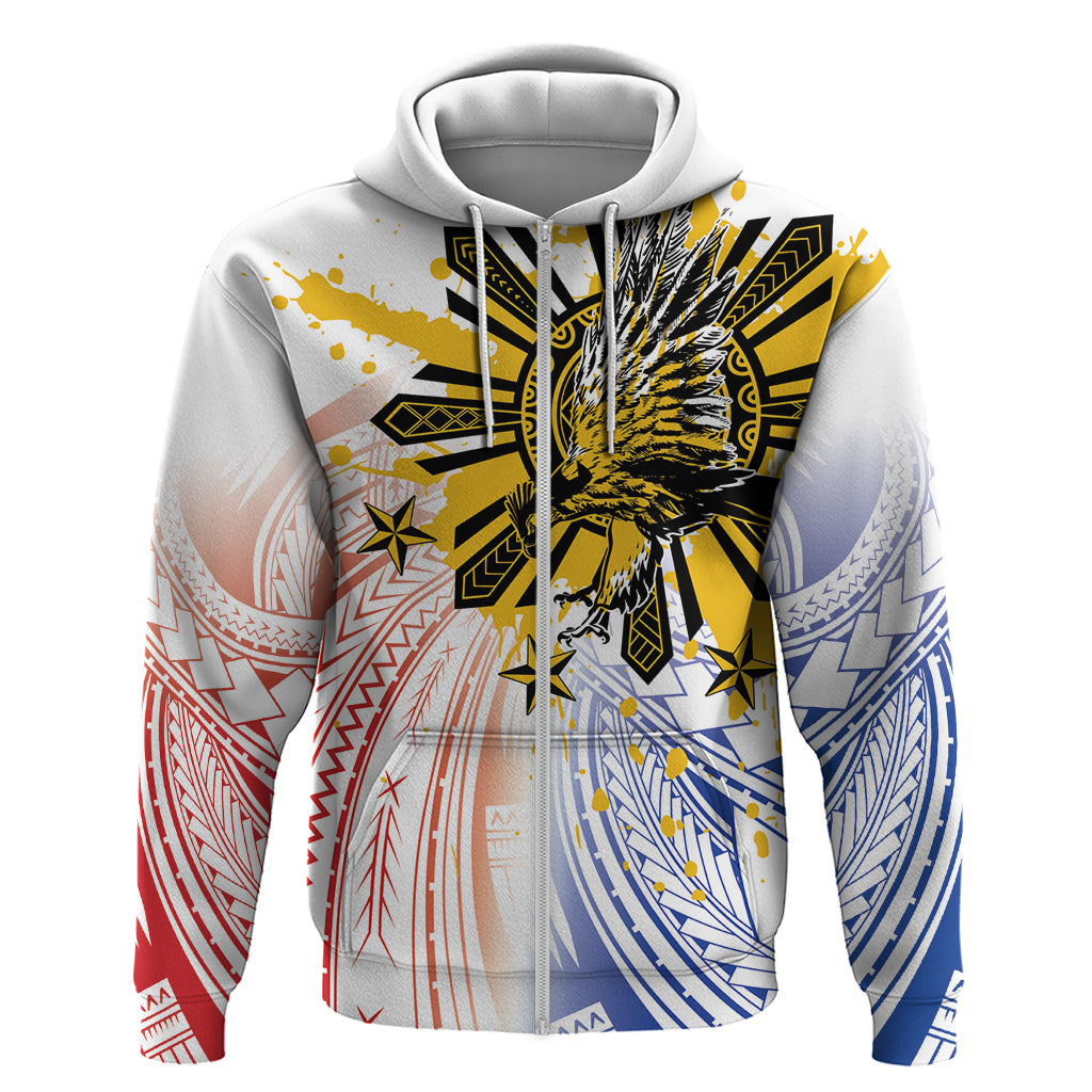 Philippines Independence Day Hoodie Eagle Mix Filipino Flag Tribal Style LT7 Zip Hoodie White - Polynesian Pride