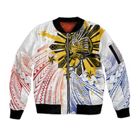 Philippines Independence Day Sleeve Zip Bomber Jacket Eagle Mix Filipino Flag Tribal Style LT7 Unisex White - Polynesian Pride