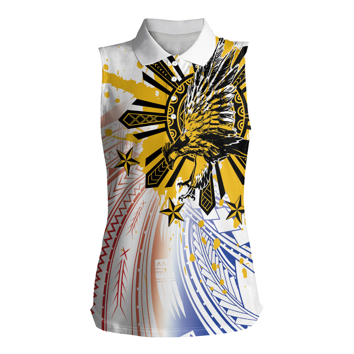Philippines Independence Day Women Sleeveless Polo Shirt Eagle Mix Filipino Flag Tribal Style LT7 Female White - Polynesian Pride