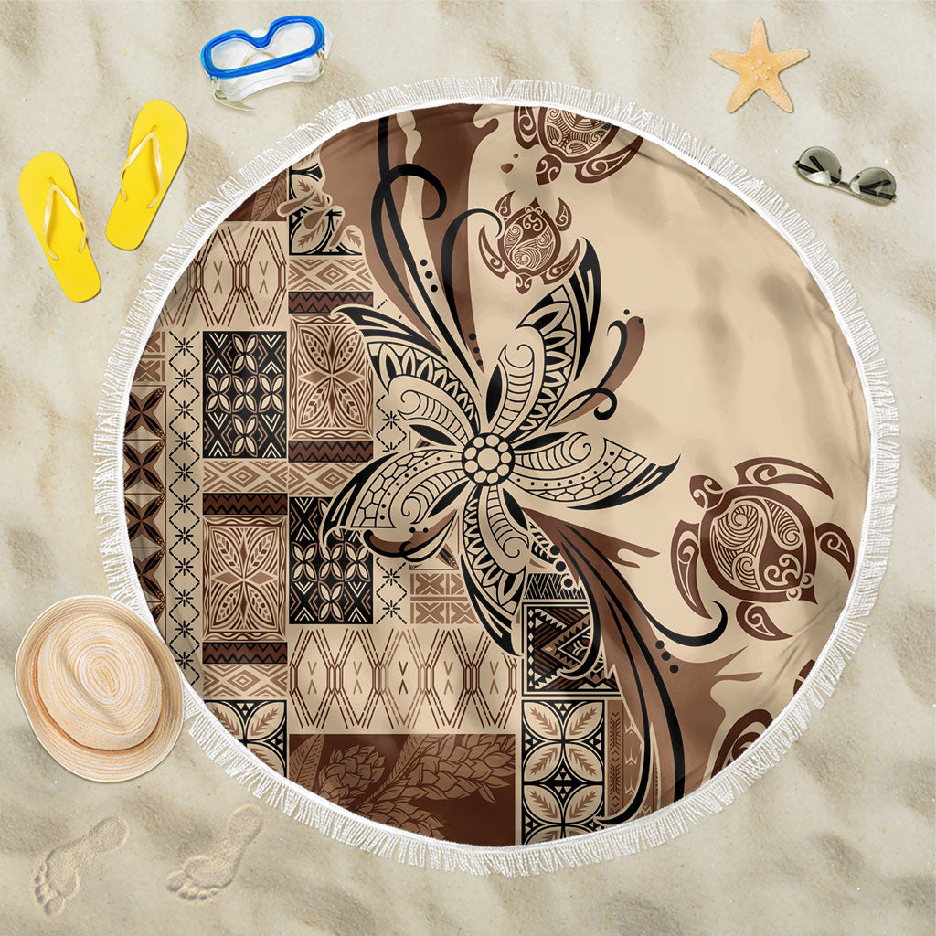 Talofa Samoa Mamanu Siapo Mix Malu Beach Blanket Classic Beige Frangipani and Turtles