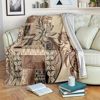 Talofa Samoa Mamanu Siapo Mix Malu Blanket Classic Beige Frangipani and Turtles