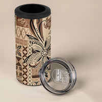 Talofa Samoa Mamanu Siapo Mix Malu 4 in 1 Can Cooler Tumbler Classic Beige Frangipani and Turtles LT7 - Polynesian Pride