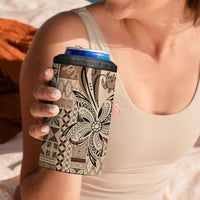 Talofa Samoa Mamanu Siapo Mix Malu 4 in 1 Can Cooler Tumbler Classic Beige Frangipani and Turtles LT7 - Polynesian Pride