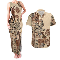 Talofa Samoa Mamanu Siapo Mix Malu Couples Matching Tank Maxi Dress and Hawaiian Shirt Classic Beige Frangipani and Turtles LT7 Beige - Polynesian Pride