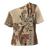 Talofa Samoa Mamanu Siapo Mix Malu Cross Shoulder Shirt Classic Beige Frangipani and Turtles LT7 - Polynesian Pride