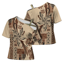 Talofa Samoa Mamanu Siapo Mix Malu Cross Shoulder Shirt Classic Beige Frangipani and Turtles LT7 - Polynesian Pride