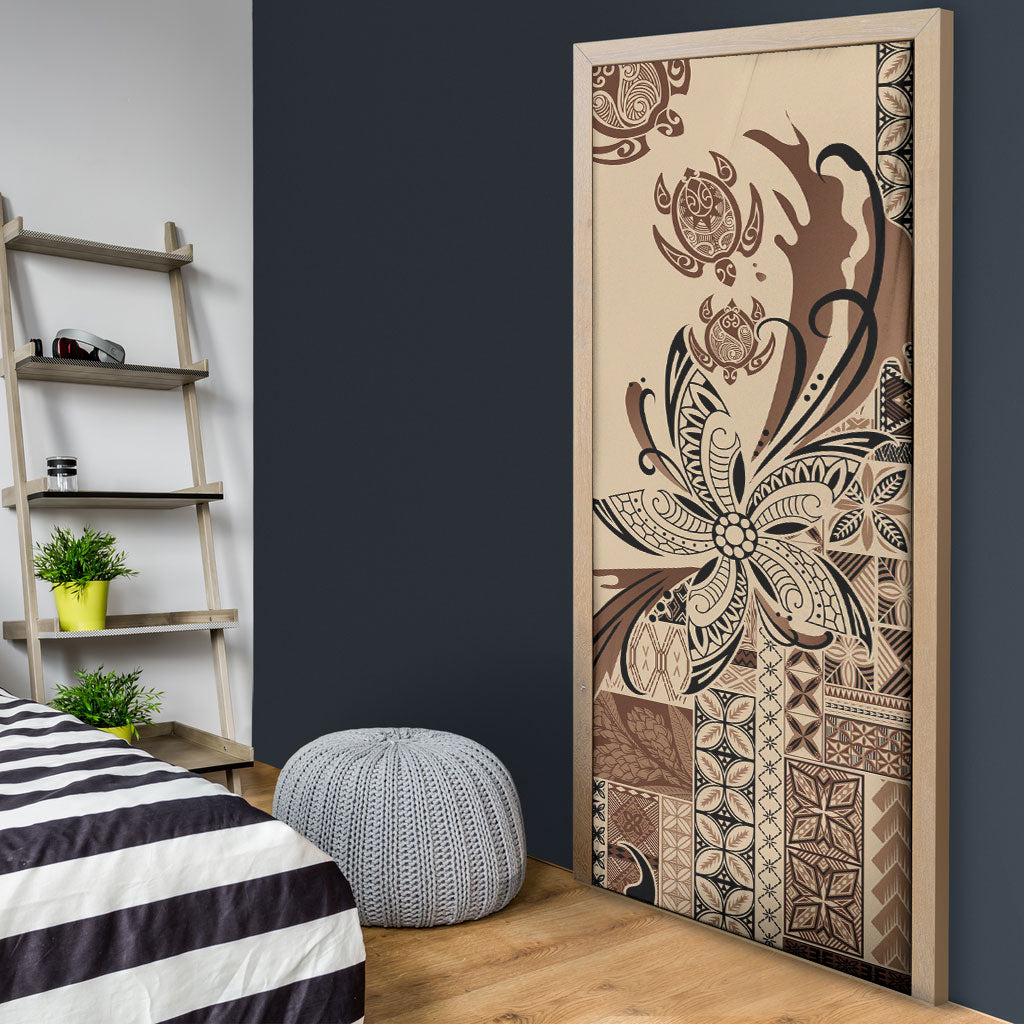 Talofa Samoa Mamanu Siapo Mix Malu Door Cover Classic Beige Frangipani and Turtles