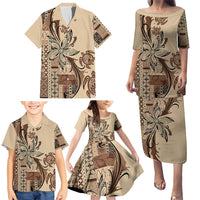 Talofa Samoa Mamanu Siapo Mix Malu Family Matching Puletasi and Hawaiian Shirt Classic Beige Frangipani and Turtles LT7 - Polynesian Pride