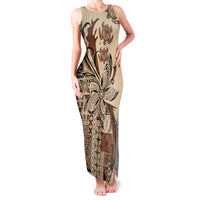 Talofa Samoa Mamanu Siapo Mix Malu Family Matching Tank Maxi Dress and Hawaiian Shirt Classic Beige Frangipani and Turtles LT7 Mom's Dress Beige - Polynesian Pride