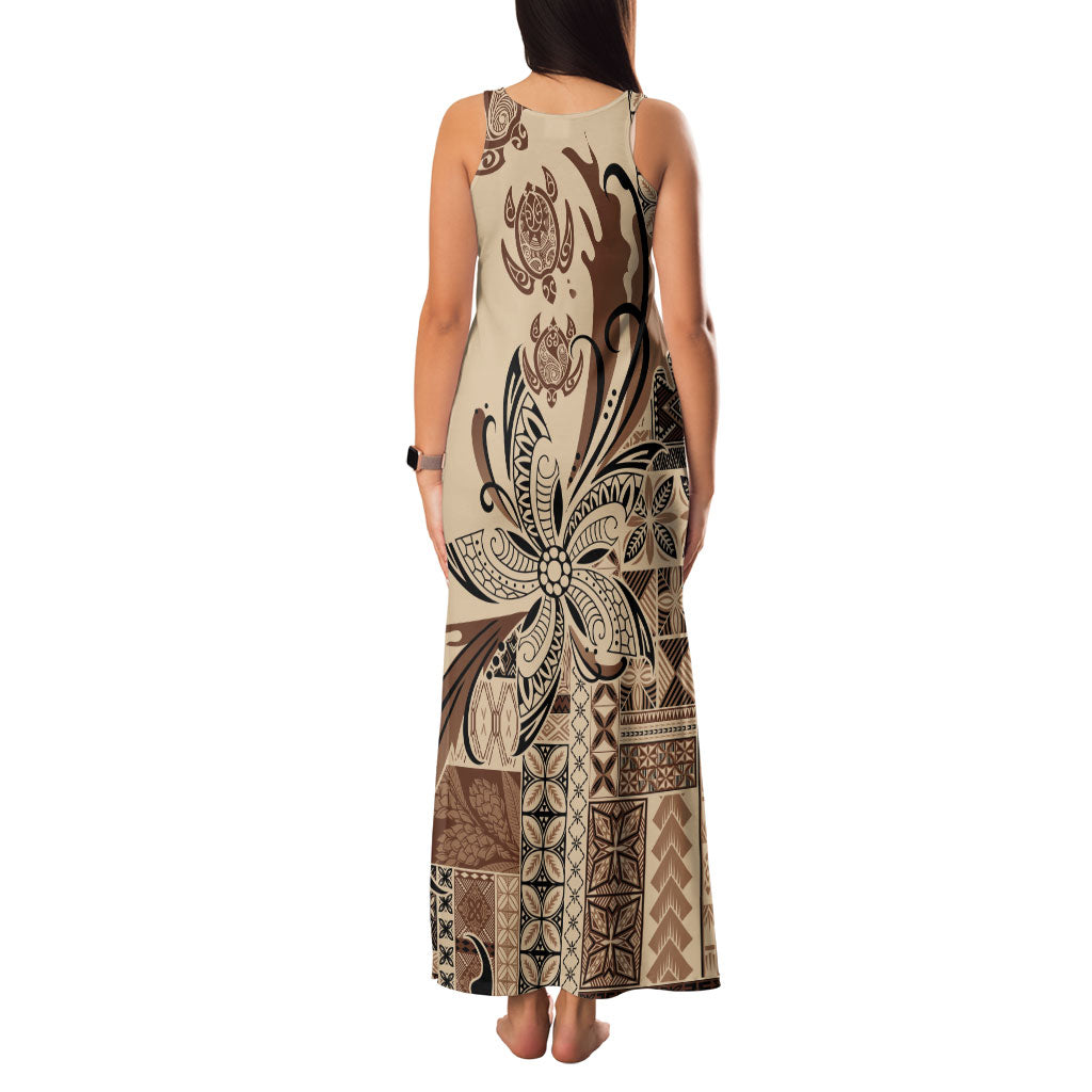 Talofa Samoa Mamanu Siapo Mix Malu Family Matching Tank Maxi Dress and Hawaiian Shirt Classic Beige Frangipani and Turtles LT7 - Polynesian Pride