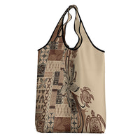 Talofa Samoa Mamanu Siapo Mix Malu Grocery Bag Classic Beige Frangipani and Turtles