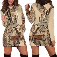 Talofa Samoa Mamanu Siapo Mix Malu Hoodie Dress Classic Beige Frangipani and Turtles LT7 - Polynesian Pride