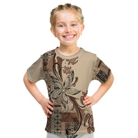 Talofa Samoa Mamanu Siapo Mix Malu Kid T Shirt Classic Beige Frangipani and Turtles LT7 Beige - Polynesian Pride
