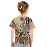 Talofa Samoa Mamanu Siapo Mix Malu Kid T Shirt Classic Beige Frangipani and Turtles LT7 - Polynesian Pride
