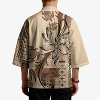 Talofa Samoa Mamanu Siapo Mix Malu Kimono Classic Beige Frangipani and Turtles