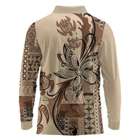 Talofa Samoa Mamanu Siapo Mix Malu Long Sleeve Polo Shirt Classic Beige Frangipani and Turtles