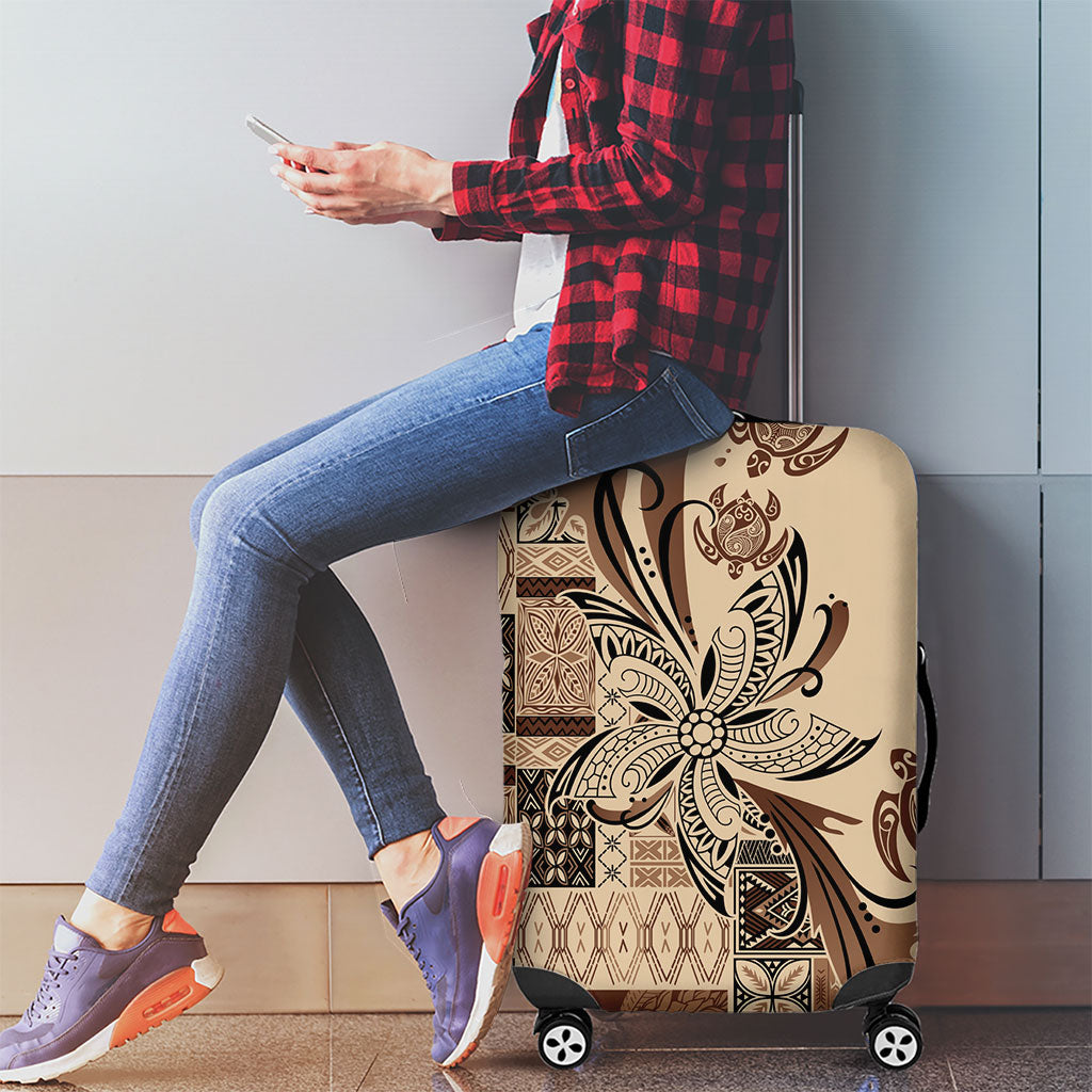 Talofa Samoa Mamanu Siapo Mix Malu Luggage Cover Classic Beige Frangipani and Turtles