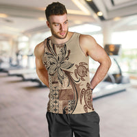 Talofa Samoa Mamanu Siapo Mix Malu Men Tank Top Classic Beige Frangipani and Turtles LT7 Beige - Polynesian Pride
