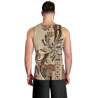 Talofa Samoa Mamanu Siapo Mix Malu Men Tank Top Classic Beige Frangipani and Turtles LT7 - Polynesian Pride