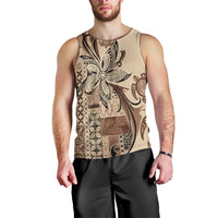 Talofa Samoa Mamanu Siapo Mix Malu Men Tank Top Classic Beige Frangipani and Turtles LT7 - Polynesian Pride