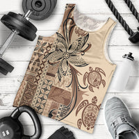Talofa Samoa Mamanu Siapo Mix Malu Men Tank Top Classic Beige Frangipani and Turtles LT7 - Polynesian Pride
