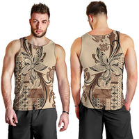 Talofa Samoa Mamanu Siapo Mix Malu Men Tank Top Classic Beige Frangipani and Turtles LT7 - Polynesian Pride