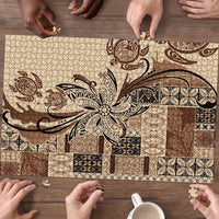 Talofa Samoa Mamanu Siapo Mix Malu Puzzle Classic Beige Frangipani and Turtles