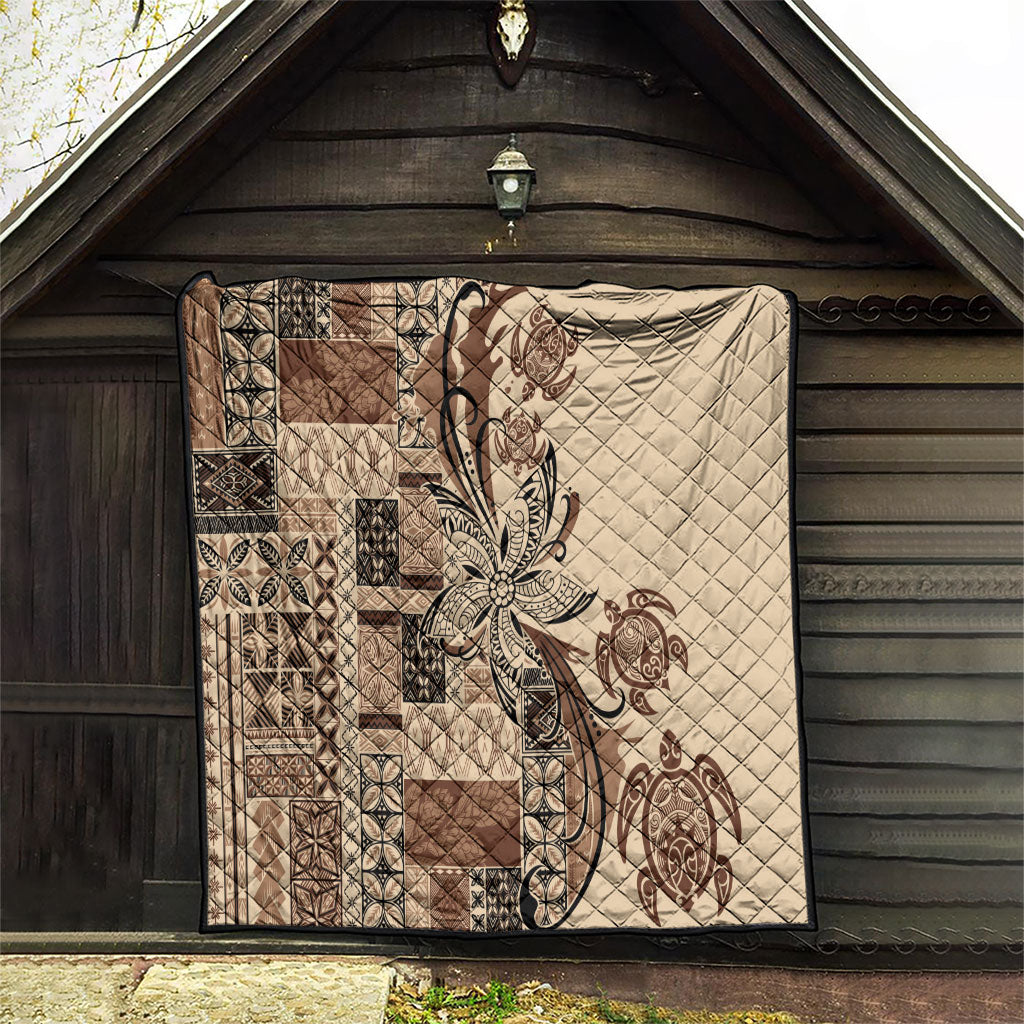 Talofa Samoa Mamanu Siapo Mix Malu Quilt Classic Beige Frangipani and Turtles