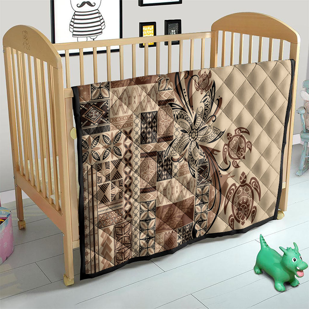 Talofa Samoa Mamanu Siapo Mix Malu Quilt Classic Beige Frangipani and Turtles