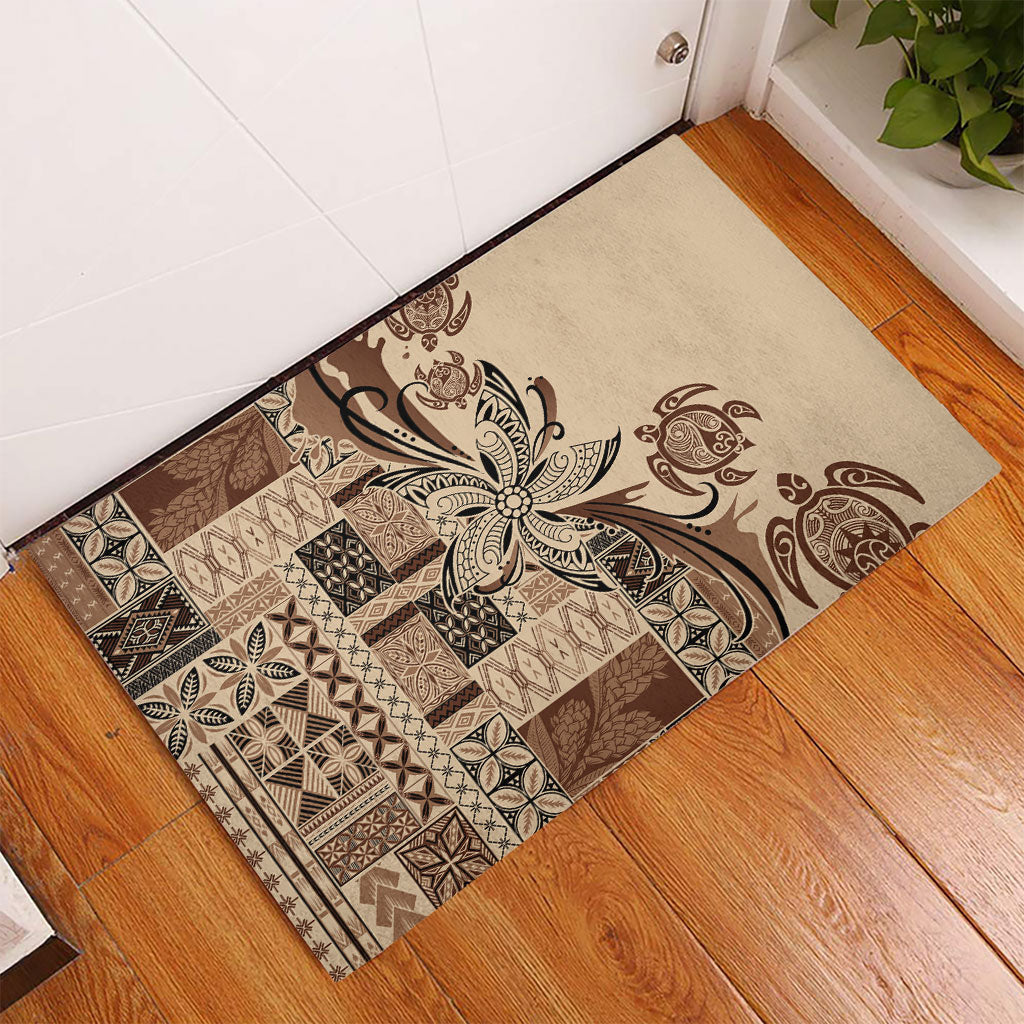 Talofa Samoa Mamanu Siapo Mix Malu Rubber Doormat Classic Beige Frangipani and Turtles