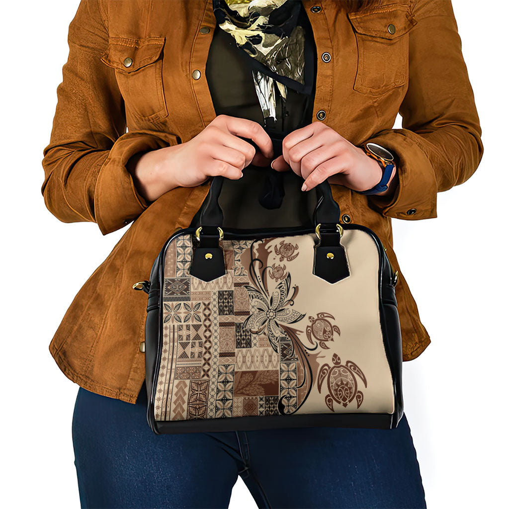 Talofa Samoa Mamanu Siapo Mix Malu Shoulder Handbag Classic Beige Frangipani and Turtles