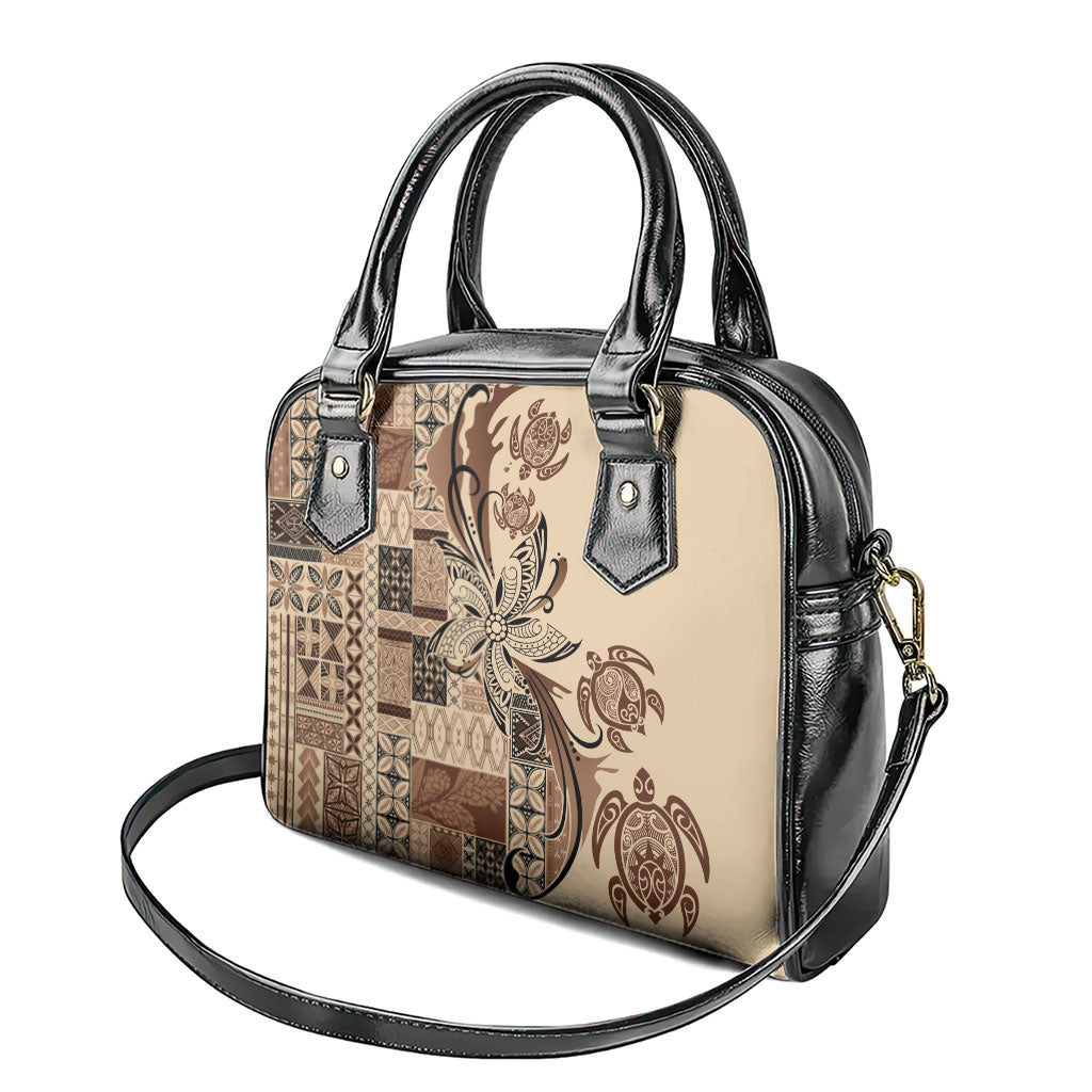 Talofa Samoa Mamanu Siapo Mix Malu Shoulder Handbag Classic Beige Frangipani and Turtles