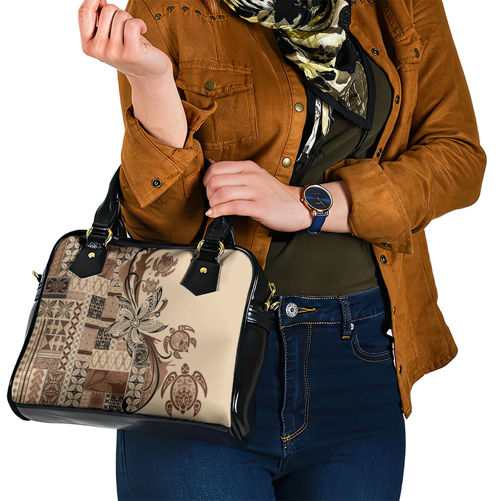 Talofa Samoa Mamanu Siapo Mix Malu Shoulder Handbag Classic Beige Frangipani and Turtles