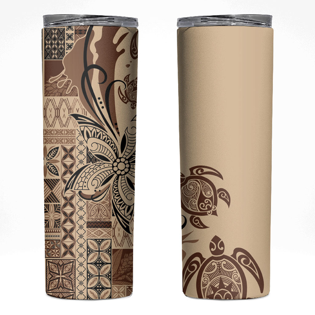 Talofa Samoa Mamanu Siapo Mix Malu Skinny Tumbler Classic Beige Frangipani and Turtles LT7 Beige - Polynesian Pride