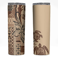 Talofa Samoa Mamanu Siapo Mix Malu Skinny Tumbler Classic Beige Frangipani and Turtles LT7 Beige - Polynesian Pride